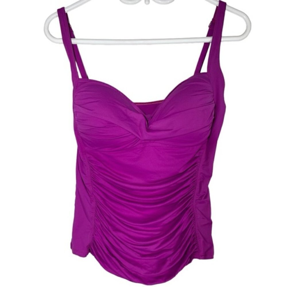 La Blanca Womens Island Goddess Twist Front Bandeau Tankini Swimsuit Top size 10